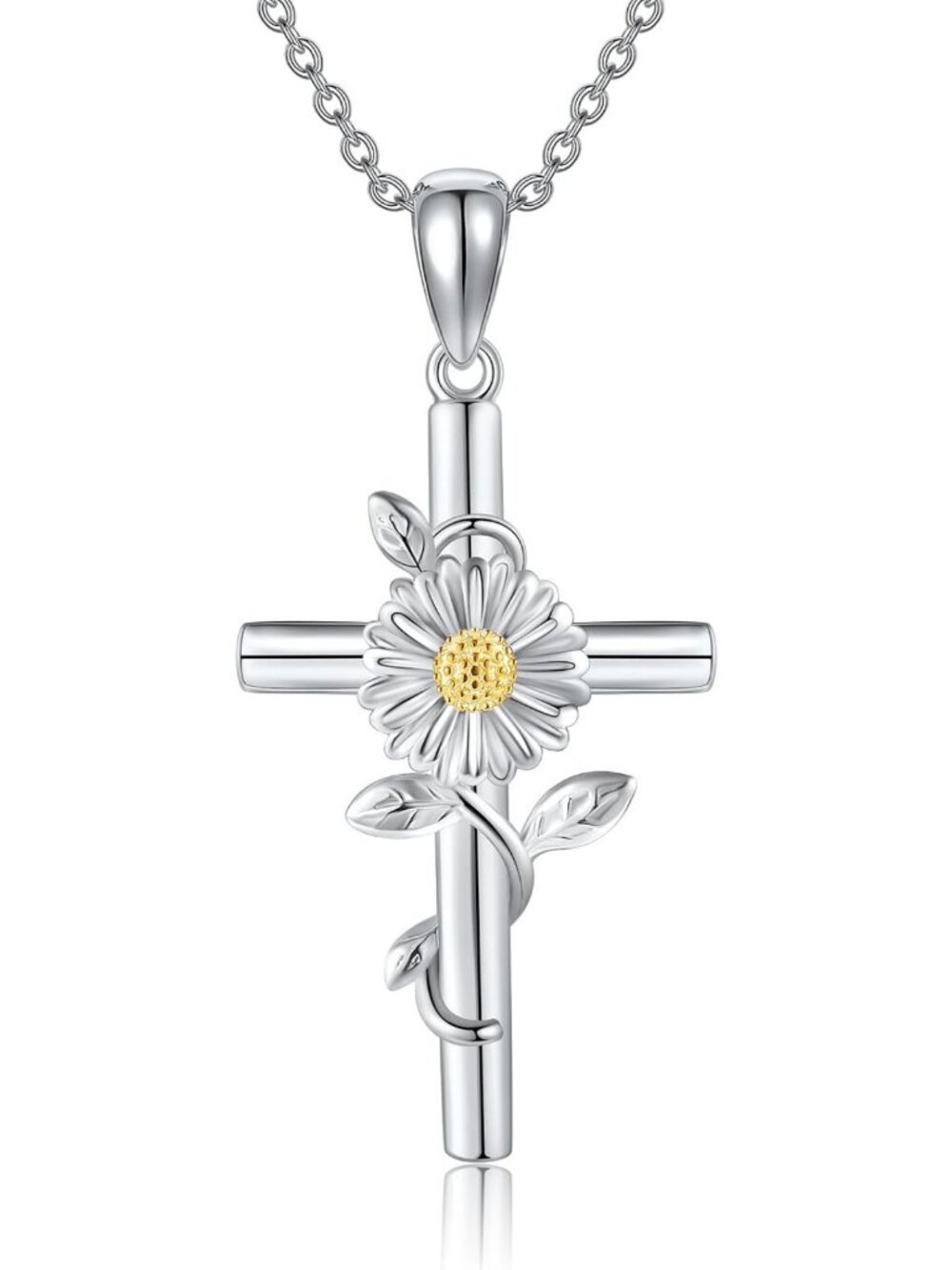 925 Sterling Silver Flower Cross Necklace - Carnation, Rose, Lily, Daisy Jewelry